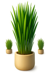 Three Potted Green Leaf Plants in Beige Cylindrical Containers with Depth Focus
