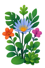 Garden Harmony: A Colorful Trio of Blooms in Tropical Foliage