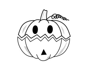 Broken Halloween pumpkin vector with zigzag crack and simple face design. 