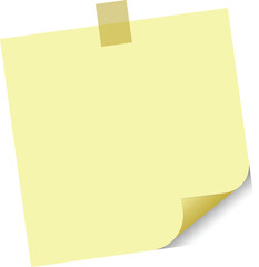 Yellow Sticky Note Paper with Curled Corner and Tape, Perfect for office, reminder, stationery design elements