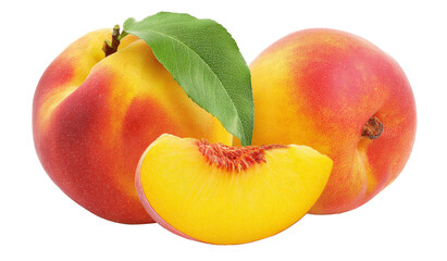 fresh peaches with slice isolated on transparent background