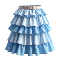 Layered blue skirt with a stylish belt on a black background.