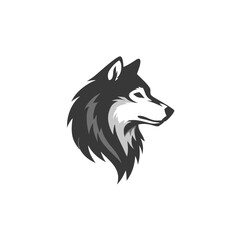Naklejka premium Strong and fierce wolf head profile illustration, stylized black and white graphic design concept for a powerful mascot or emblem