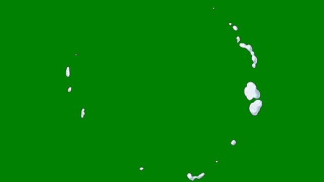 A cloud burst animation on a green screen background. Ideal for use in motion graphics, sound effects, or text effects, offering flexibility for creative design with green screen capabilities.