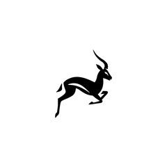 Obraz premium Graceful black gazelle silhouette leaping illustration, minimalist vector design of an agile African antelope in motion.