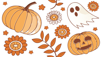 Retro 70s Groovy Halloween Seamless Pattern Background
