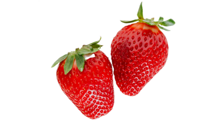 Fresh ripe strawberries with green leaves isolated on white background, sweet summer fruit rich in vitamin C, healthy natural food and dessert ingredient in high detail