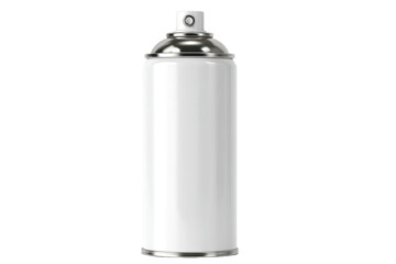 Clean white aerosol spray can with shiny silver cap and base isolated