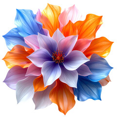Vibrant multicolored petals form a blooming abstract flower against black.