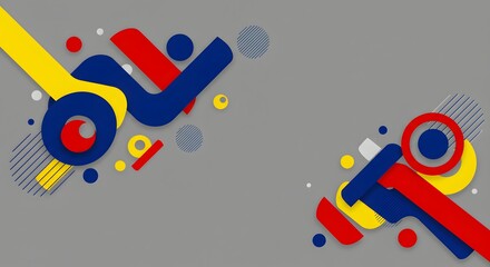 Abstract composition with colorful geometric shapes against a neutral background