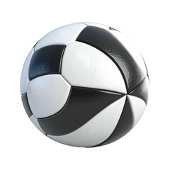 Round black and white ball with hexagonal and pentagonal panels on black.