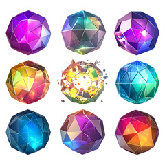 Abstract geometric spheres with radiant holographic colors shimmer.