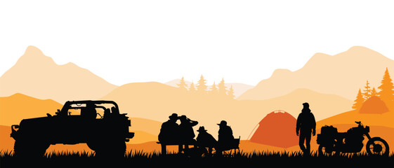 Sunset Camping Adventure in the Mountains