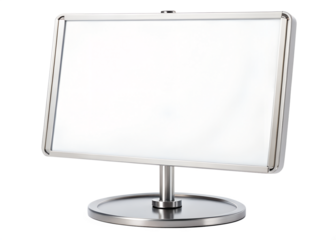 Blank white sign holder display stand with metal base and adjustable angle for information and advertising