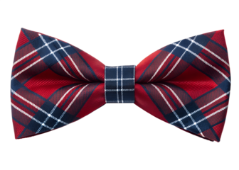 Classic tartan plaid bow tie with red blue and white pattern on black background