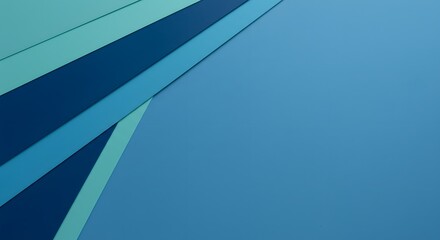 Abstract composition with overlapping blue and teal geometric shapes on a blue background