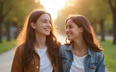 Obraz premium Portrait Of Smiling Young Friends Walking Outdoors Together. High quality