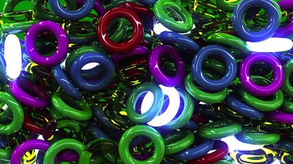 Animation of colorful rings with light reflections on a green screen background. Ideal for projects involving excitement or fun themes.
