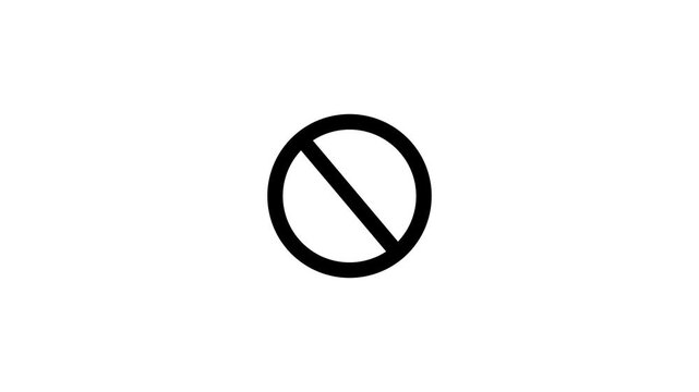 Warning, stop, no enter and prohibited sine icon on white screen. video animation