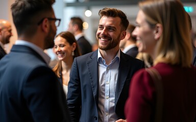 Business people networking, talking and having fun at corporate event. High quality