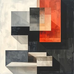 Abstract composition with overlapping rectangles and squares, bold colors, geometric shapes