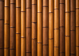 Fototapeta premium Natural vertical bamboo wall texture background with warm earthy tones and subtle grain detail