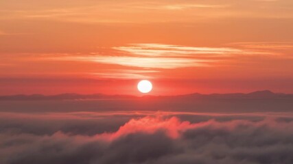 Time lapse vertical video of dramatic sunrise with mist on a cloudy morning. - Powered by Adobe