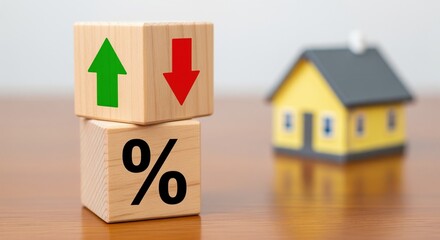 Mortgage rates and property value changes represented by percentage and arrow blocks