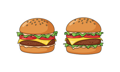 Cartoon Cheeseburgers with Lettuce, Tomato, and Beef Patty