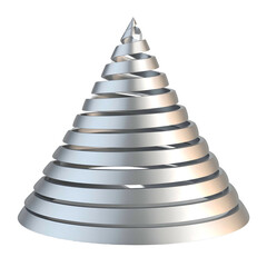 Stylized silver spiral cone shape on black background.
