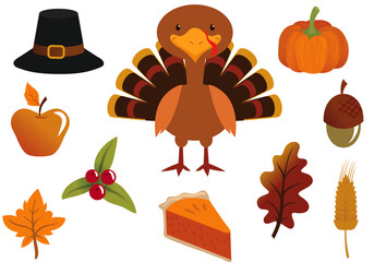 set of thanksgiving elements. Thanksgiving Vectors