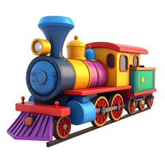 Colorful toy train with bright, bold colors on a black background.