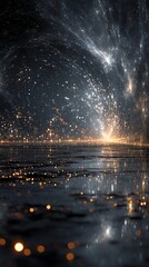 Surreal cosmic scene of infinite space filled with glowing mathematical symbols and geometric shapes drifting through darkness, ethereal illumination, philosophical cosmic realism