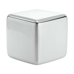 Polished metallic cube with clean edges sits against a black background.