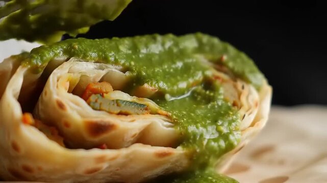 Delicious Veggie Wrap with Green Sauce.