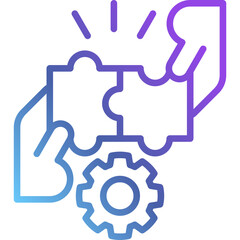 Gradient Line Collaboration Icon with Puzzle and Gear - Creative Teamwork Symbol