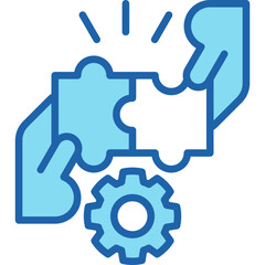 Lineal Color Blue Collaboration Icon - Puzzle and Gear Partnership Concept