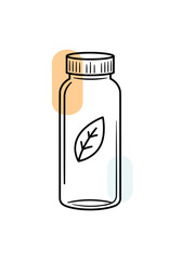 A clear glass bottle with a leaf emblem symbolizing natural ingredients and health benefits.