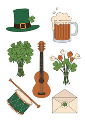 A collection of symbols and items associated with Irish culture and celebrations.