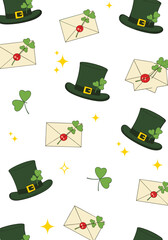 A festive pattern featuring St. Patrick's Day symbols like shamrocks and leprechaun hats for a joyful celebration.
