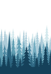 Obraz premium Abstract illustration of a dense coniferous forest landscape with varying shades of blue.