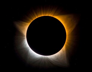 A total solar eclipse reveals the sun's corona, a halo of light and energy against the dark