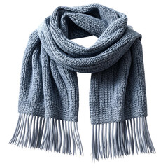 Knitted woolen scarf with fringe, displayed on black.