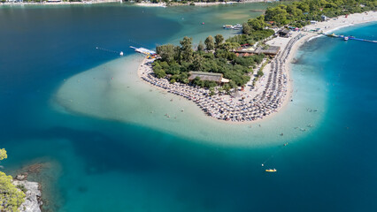Aerial view of the famous Blue Lagoon beach in Oludeniz, Fethiye, Turkey