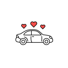 Love My Car Icon - Vehicle with Red Hearts Illustration