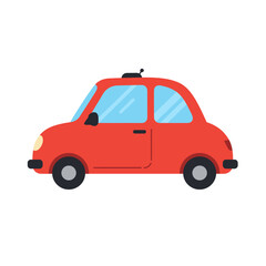 Cute Red Car Flat Design Illustration Isolated on White