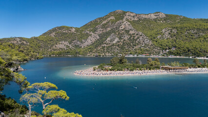 Aerial view of the famous Blue Lagoon beach in Oludeniz, Fethiye, Turkey