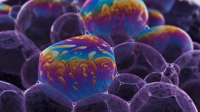Abstract 3D Realistic Close Up Soap Bubbles Macro Footage