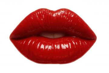 Obraz premium Red glossy lips with lipstick, showing sensual beauty, passion, and feminine style, transparent background