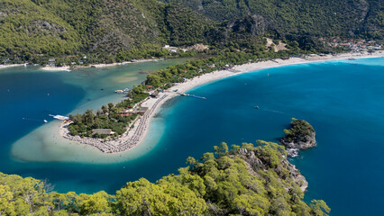 Aerial view of the famous Blue Lagoon beach in Oludeniz, Fethiye, Turkey